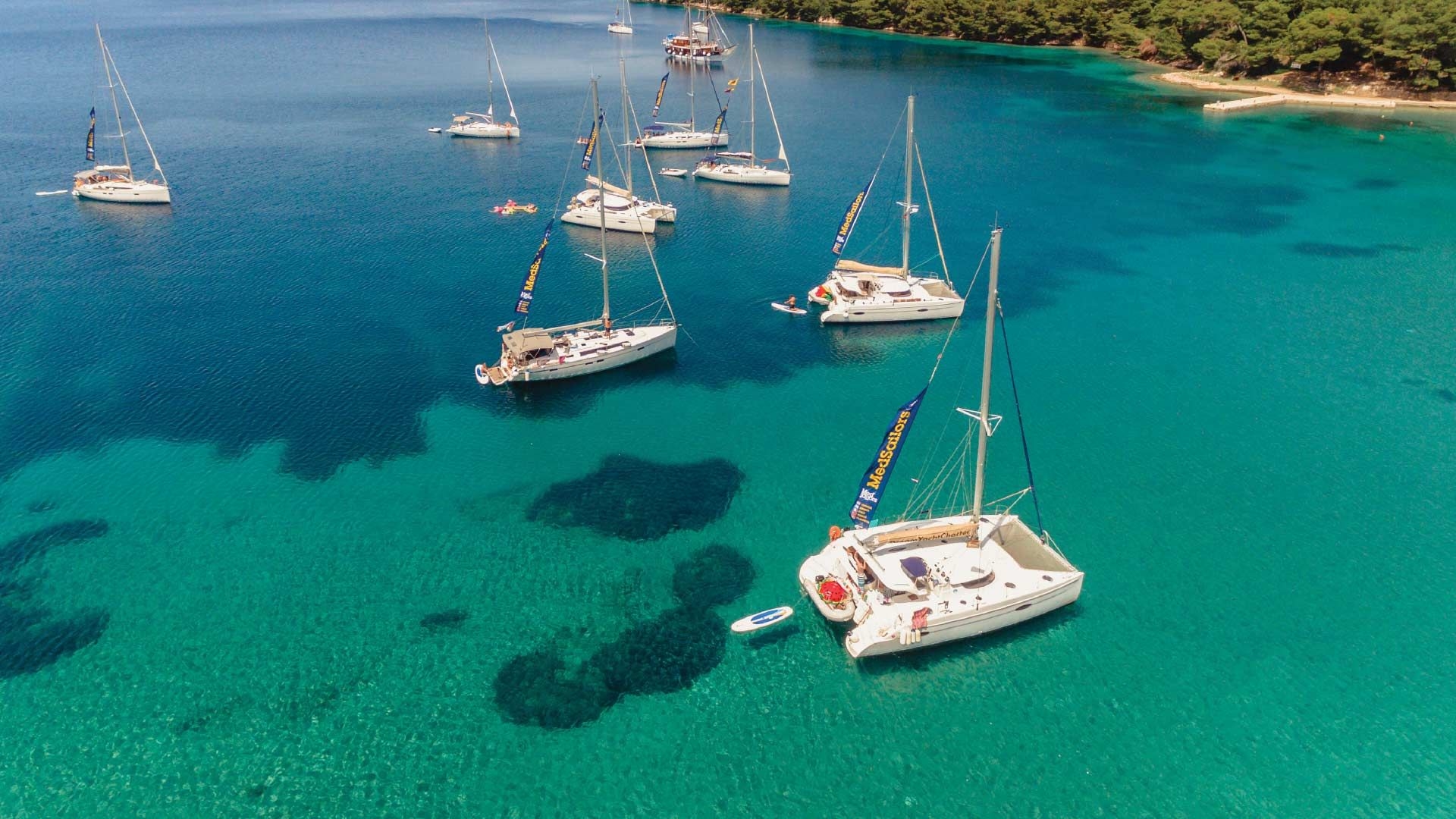 MedSailors yachts rafted together in a bay in Croatia