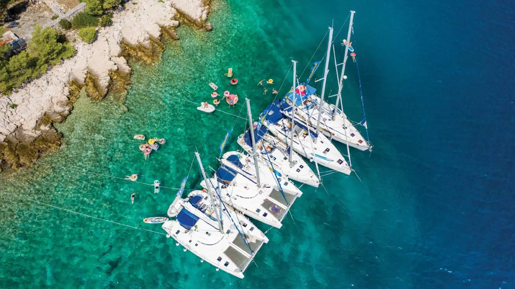 MedSailors yachts rafted together in a bay in Croatia