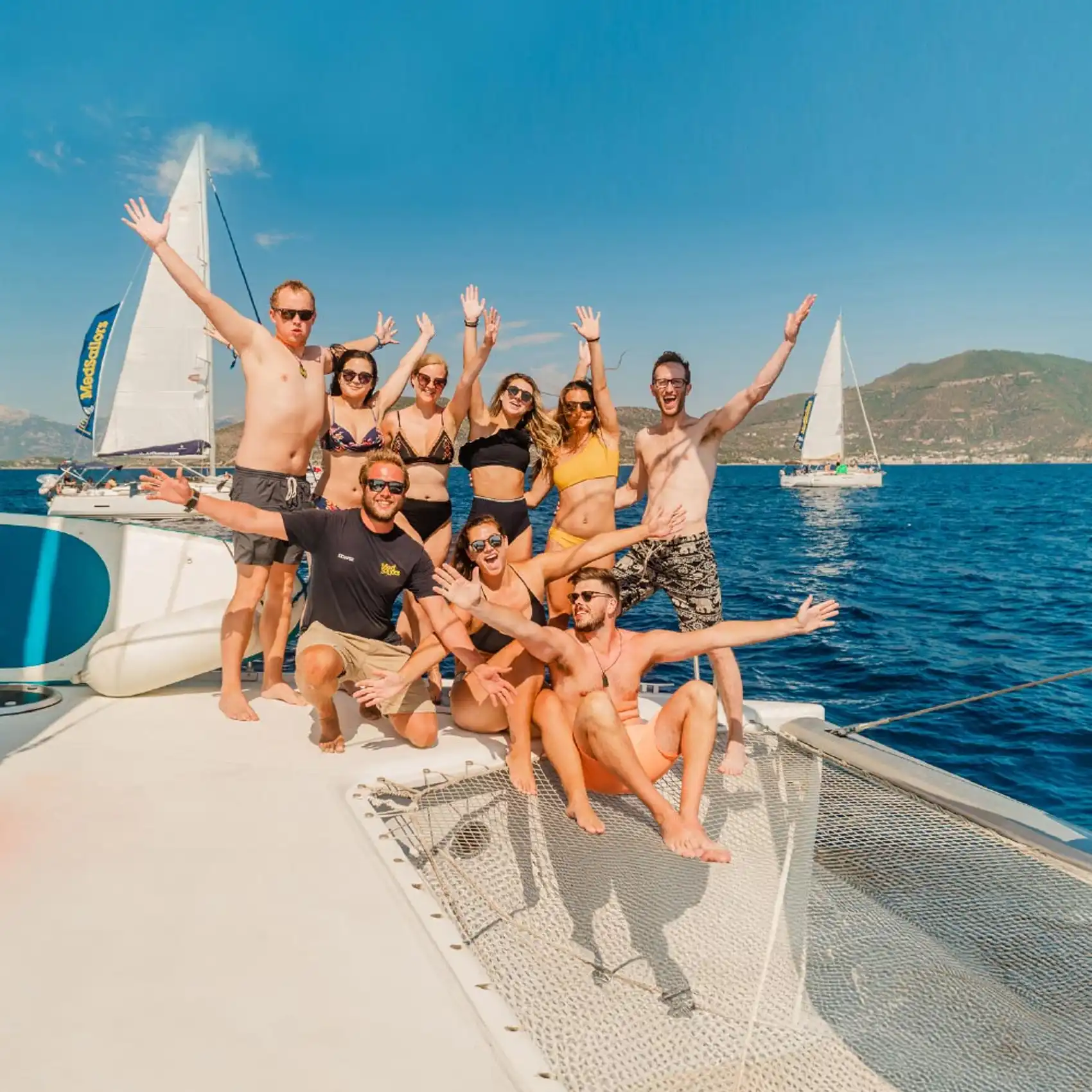 Group of people on a catamaran in Croatia