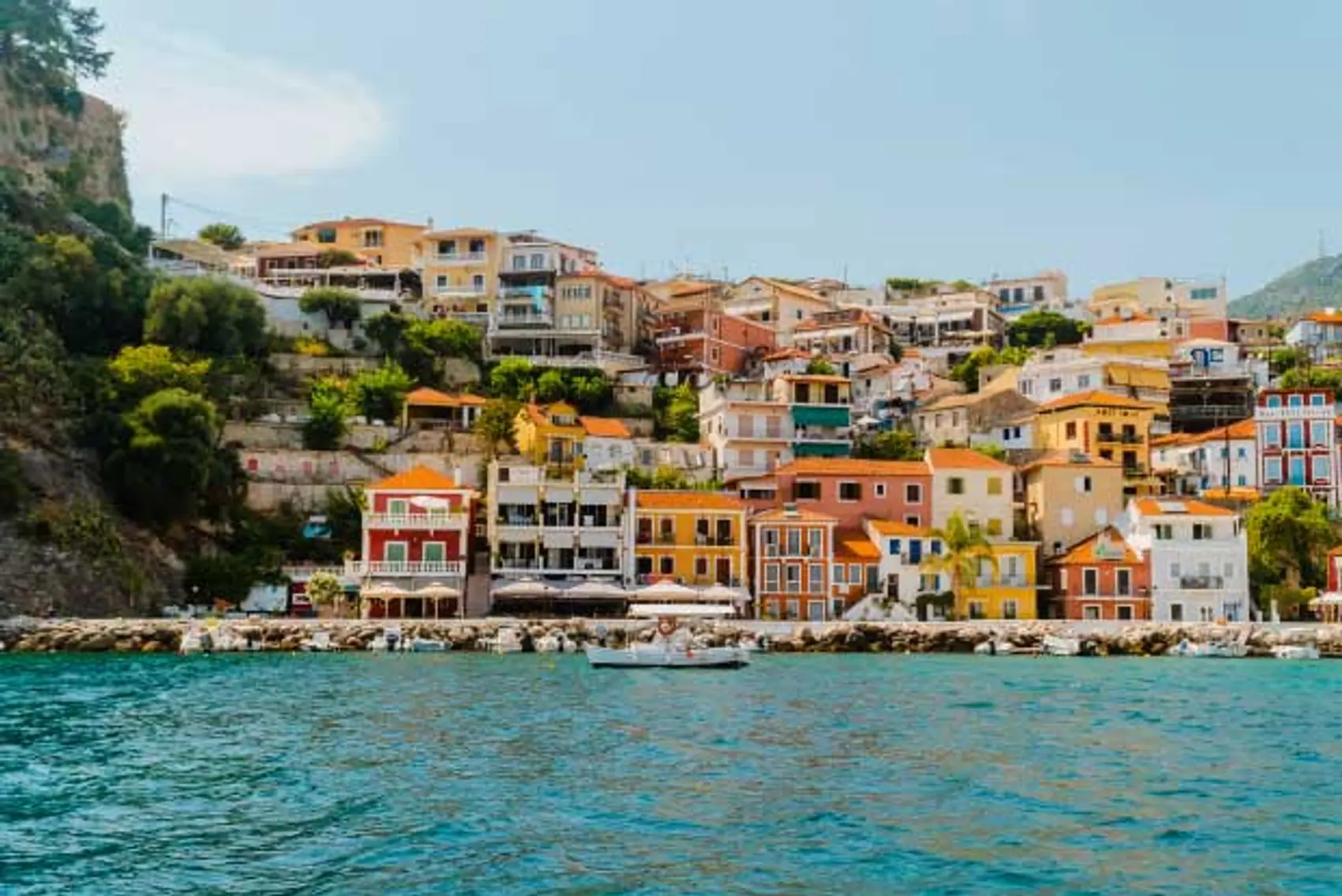 Colourful villas on the coast of Parga in Greece